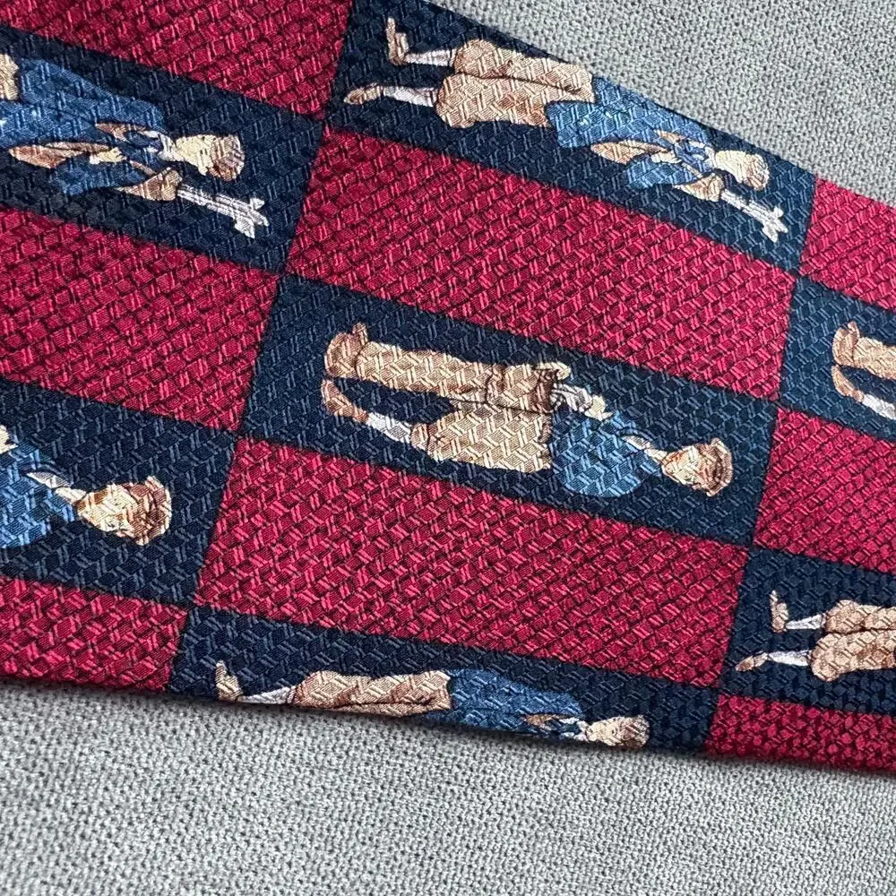 Vintage Golf Magazine Silk Tie Red Navy Golfer Print USA Made Novelty Pattern